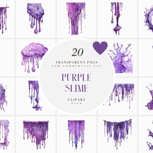 Watercolor Purple Slime Clipart, Dripping Slime Clipart, Slime Drip Overlay, Banner, Border, Frame, Transparent PNG Graphics, Commerical Use