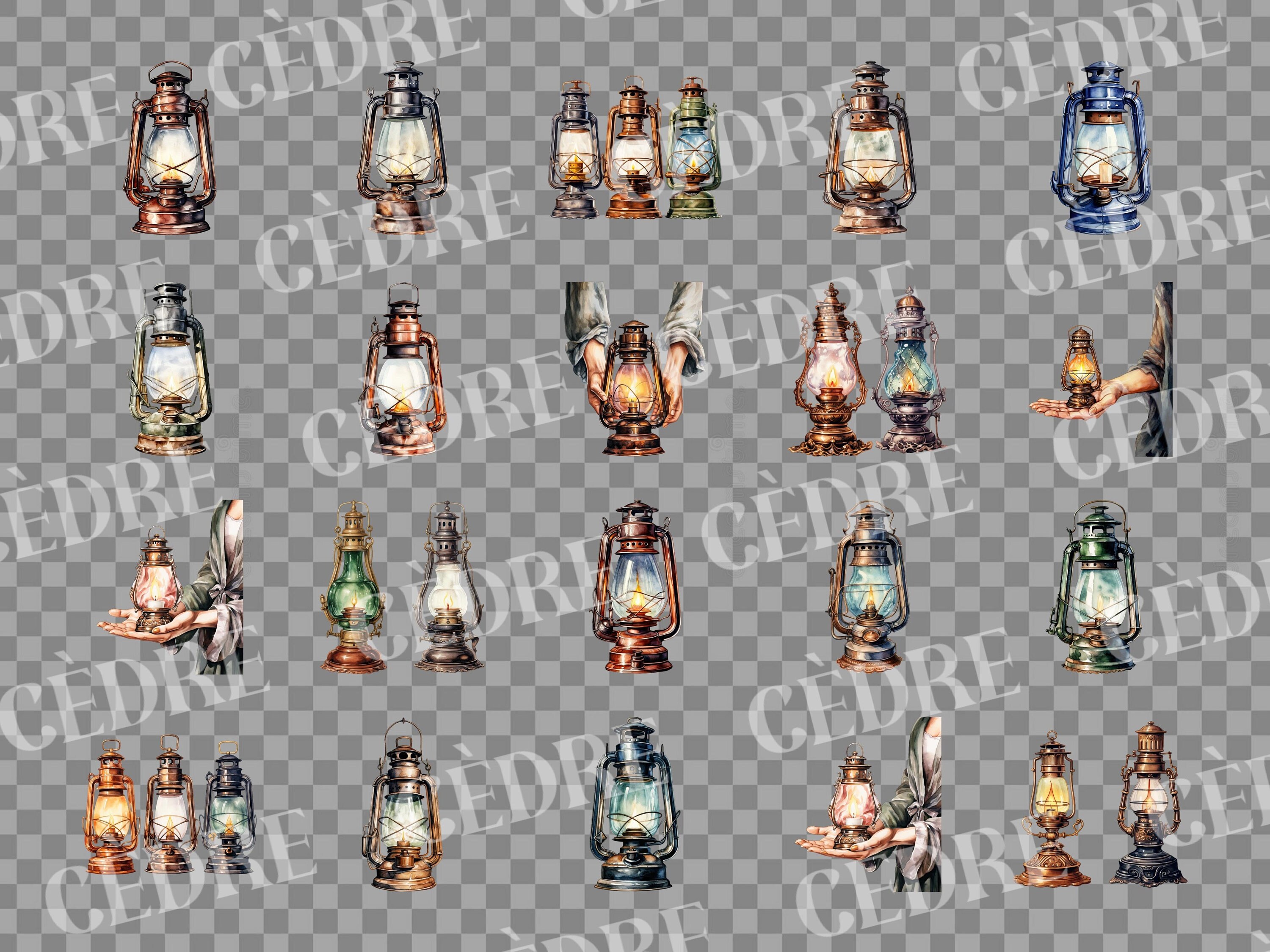 Watercolor Oil Lamp Clipart, Antique Oil Lamps Clipart, Vintage