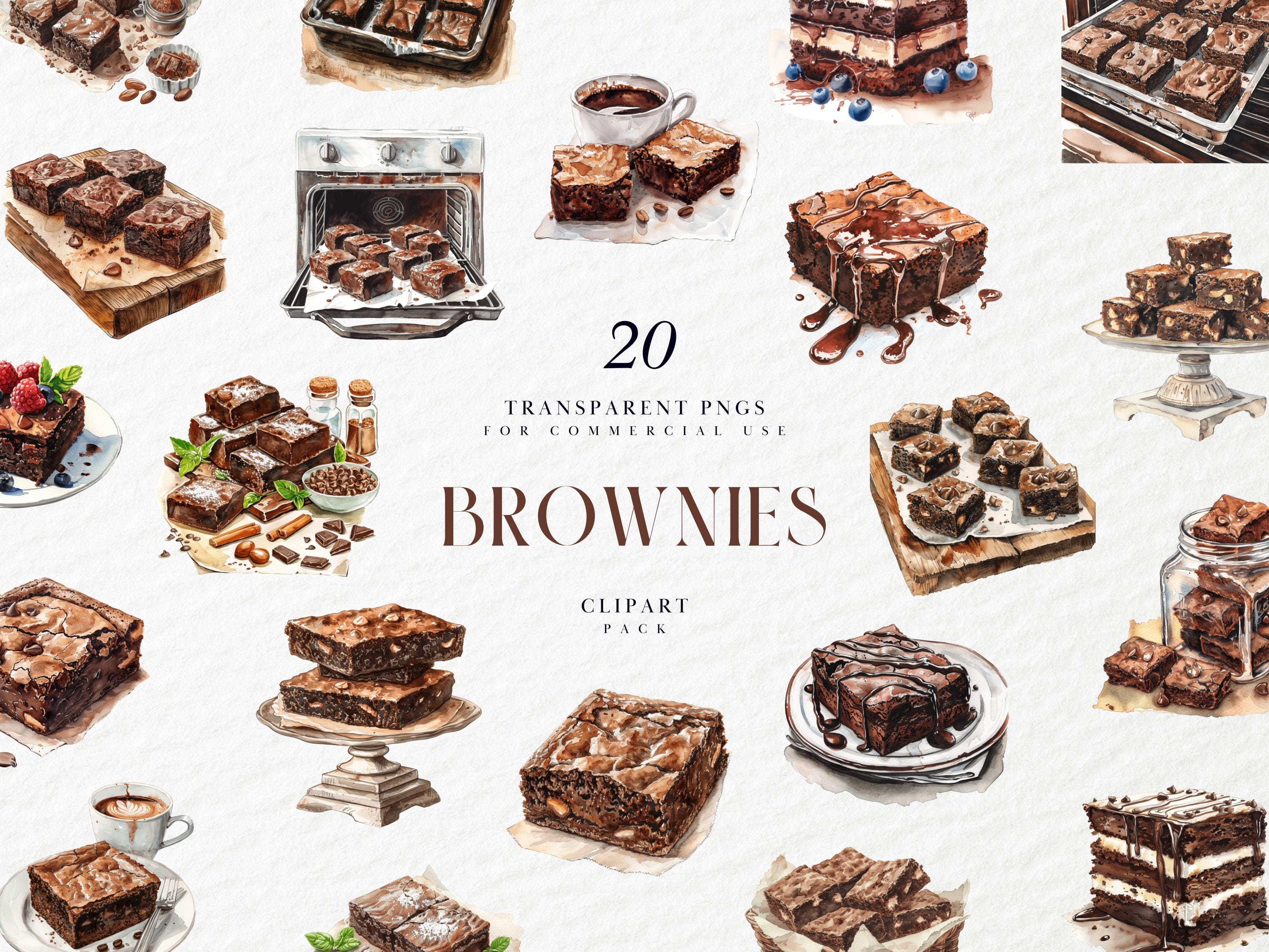 Watercolor Chocolate Brownies Clipart, Sweet Homemade Brownie Clipart,  Baked Goods, Dessert, Milk, Transparent PNG Graphics, Commercial Use - Etsy, image size:3000x2250