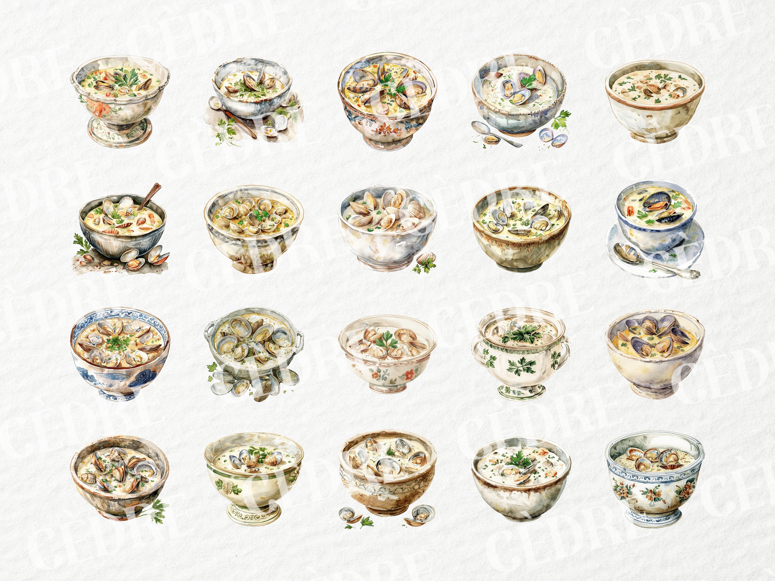 Watercolor Clam Chowder Soup Clipart, Cozy Clam Chowder Clipart ...