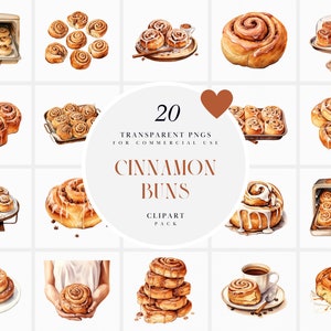 Clipart de pão de canela em aquarela, clipart de redemoinho de canela, clipart dinamarquês de canela, clipart de caracol de canela, PNG transparente, uso comercial