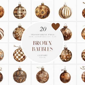 Aquarel bruine kerstballen, kerstbollen, kerstboomversieringen, kerstdecor, kerstvakantie, transparante png, commercieel gebruik