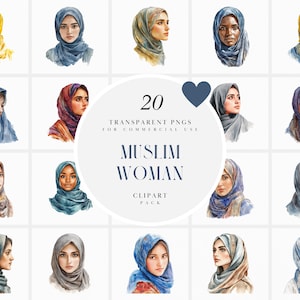 Hermosa mujer musulmana en acuarela, bonita imagen prediseñada de Muslimah, hijabi, hijab, Islam, Ramadán, gráficos PNG transparentes, uso comercial