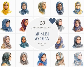 Hermosa mujer musulmana en acuarela, bonita imagen prediseñada de Muslimah, hijabi, hijab, Islam, Ramadán, gráficos PNG transparentes, uso comercial
