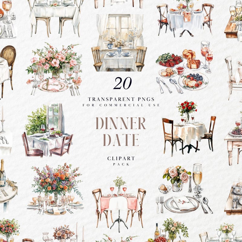 Valentine Dinner Clipart - Etsy