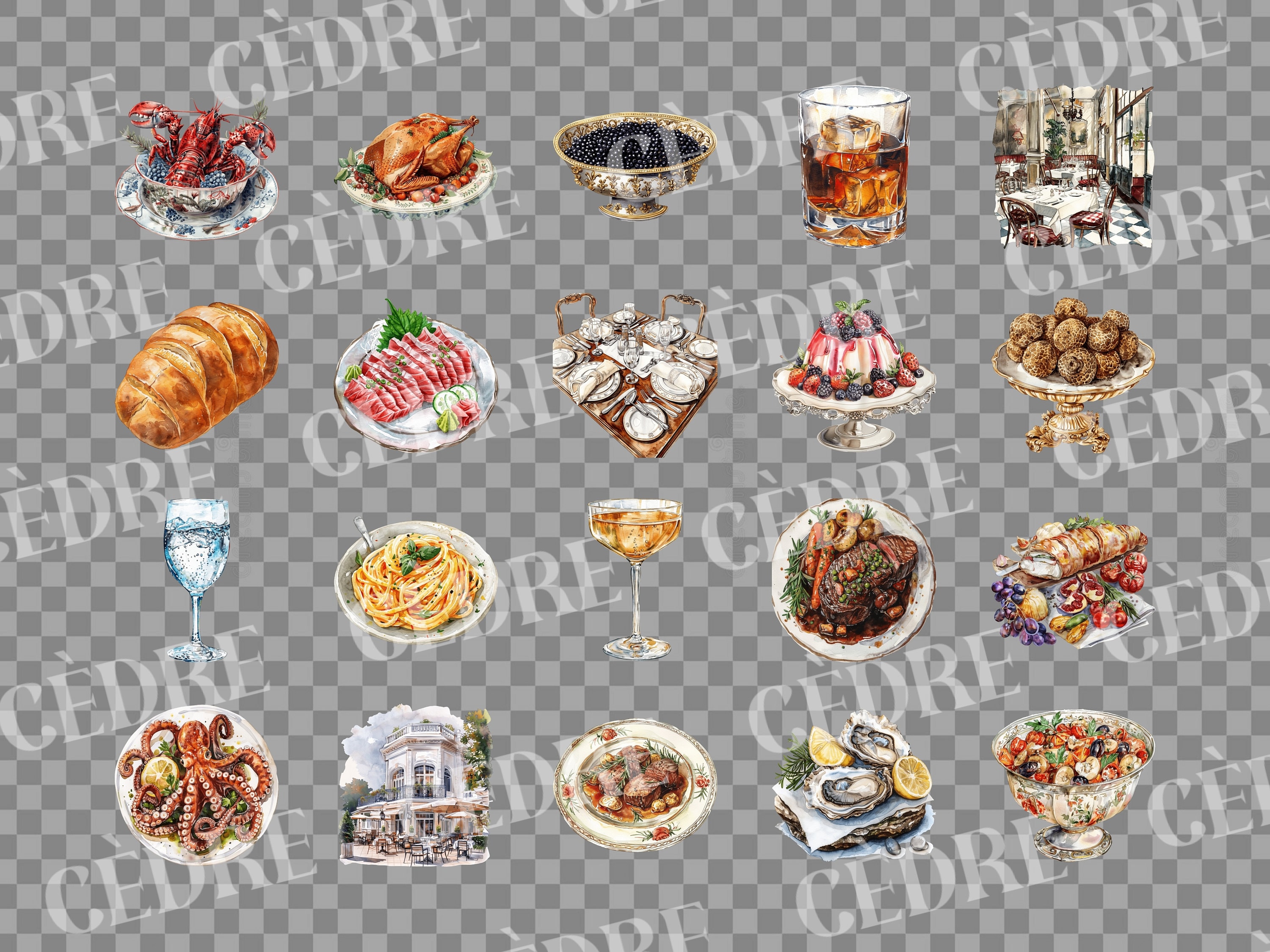 Watercolor Fancy Dinner Clipart, Luxury Fine Dining Restaurant, High ...