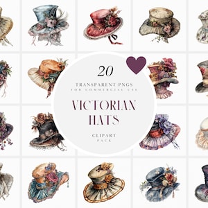 Clipart cappello da donna vittoriano acquerello, clipart cappello da donna vittoriano, clipart accessori moda vittoriana, PNG trasparente, uso commerciale