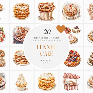 Watercolor Funnel Cake Clipart, Funnel Cakes, carnival Country Fair Food, Comfort Food, Fast Food, Autumn, Transparent PNG, Commercial Use