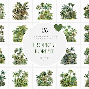 Aquarel tropisch woud clipart, jungle clipart, regenwoud clipart, landschap landschap groen, transparante png-afbeelding, commercieel gebruik