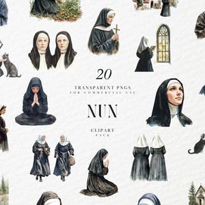 Aquarel non clipart, nonnen, gebed, Heilige Bijbel, katholieke heilige pictogram, christendom, katholicisme, transparante png-afbeeldingen, commercieel gebruik