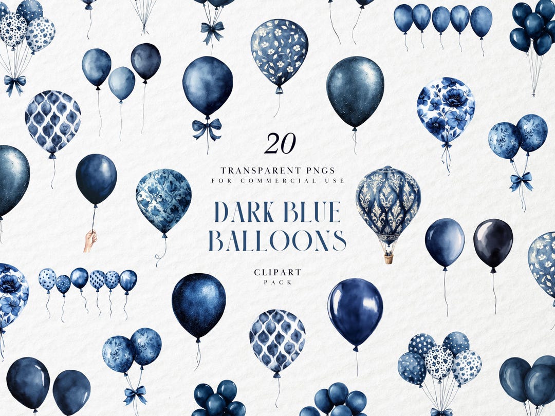 Watercolor Dark Blue Balloons Clipart, Navy Party Decoration, Kids ...