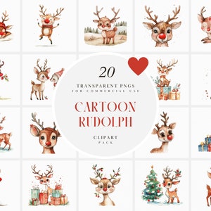 Akwarela kreskówka Rudolf Czerwony Nos Renifer Clipart, Uroczy, Uroczy Boże Narodzenie Zimowy Sezon Świąteczny, Przezroczysty PNG, Użytek Komercyjny