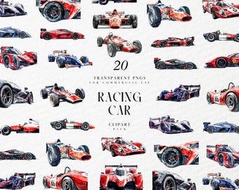 Aquarell Rennwagen Clipart, Motorsport Illustration Set, hohe Geschwindigkeit, Aufkleber und Wandkunst, transparente PNG Grafiken, kommerzielle Nutzung