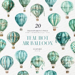 Clipart de balão de ar quente azul-petróleo aquarela, clipart de balões de ar quente azul-petróleo, flutuante, dirigível, aeronave, gráfico PNG transparente, uso comercial