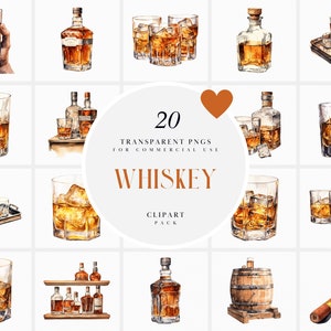 Clipart di whisky ad acquerello, Clipart di bottiglia di whisky di liquore invecchiato, Clipart di bicchiere di whisky di liquore, Grafica PNG trasparente, Uso commerciale