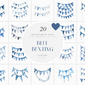 Bandierine blu acquerello, ghirlanda blu appesa, creazione di biglietti, inviti, festa di compleanno divertente, celebrazione, PNG trasparente, uso commerciale