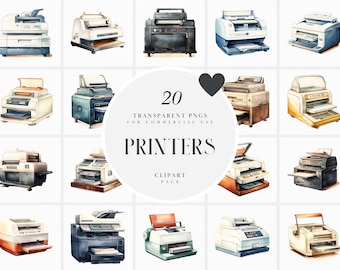 Watercolor Printer Clipart, Printing Machine Clipart, Fax Machine Clipart, Scanner Machine Clipart, Transparent PNG Graphics, Commercial Use