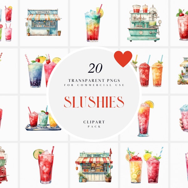 Watercolor Ice Slushie Clipart, Refreshing Slushy Clipart, Summer Slurpee Clipart, Cold Icee Clipart, Transparent PNG Graphic Commercial Use