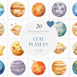 Aquarell niedliche Planeten Weltraum, Kinder Cartoon Illustration Weltraum, Kinder Sonnensystem, transparente PNG Grafiken, kommerzielle Nutzung