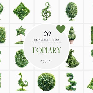 Aquarell Topiary Clipart, Topf Topiary Planter Clipart, Garten dekoratives grünes Laub Clipart, transparente PNG Grafik, kommerzielle Nutzung