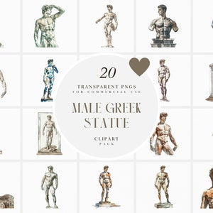 Aquarelle Statue grecque Clipart, art figure masculine, sculpture monumentale en marbre, Rome Grèce antique, graphiques PNG transparents, usage Commercial