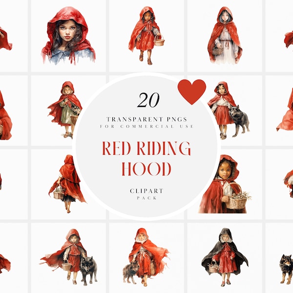 Watercolor Little Red Riding Hood Clipart, Little Red Riding Hoods Clipart, Once Upon A Time Clipart, Transparent PNG Graphic Commercial Use