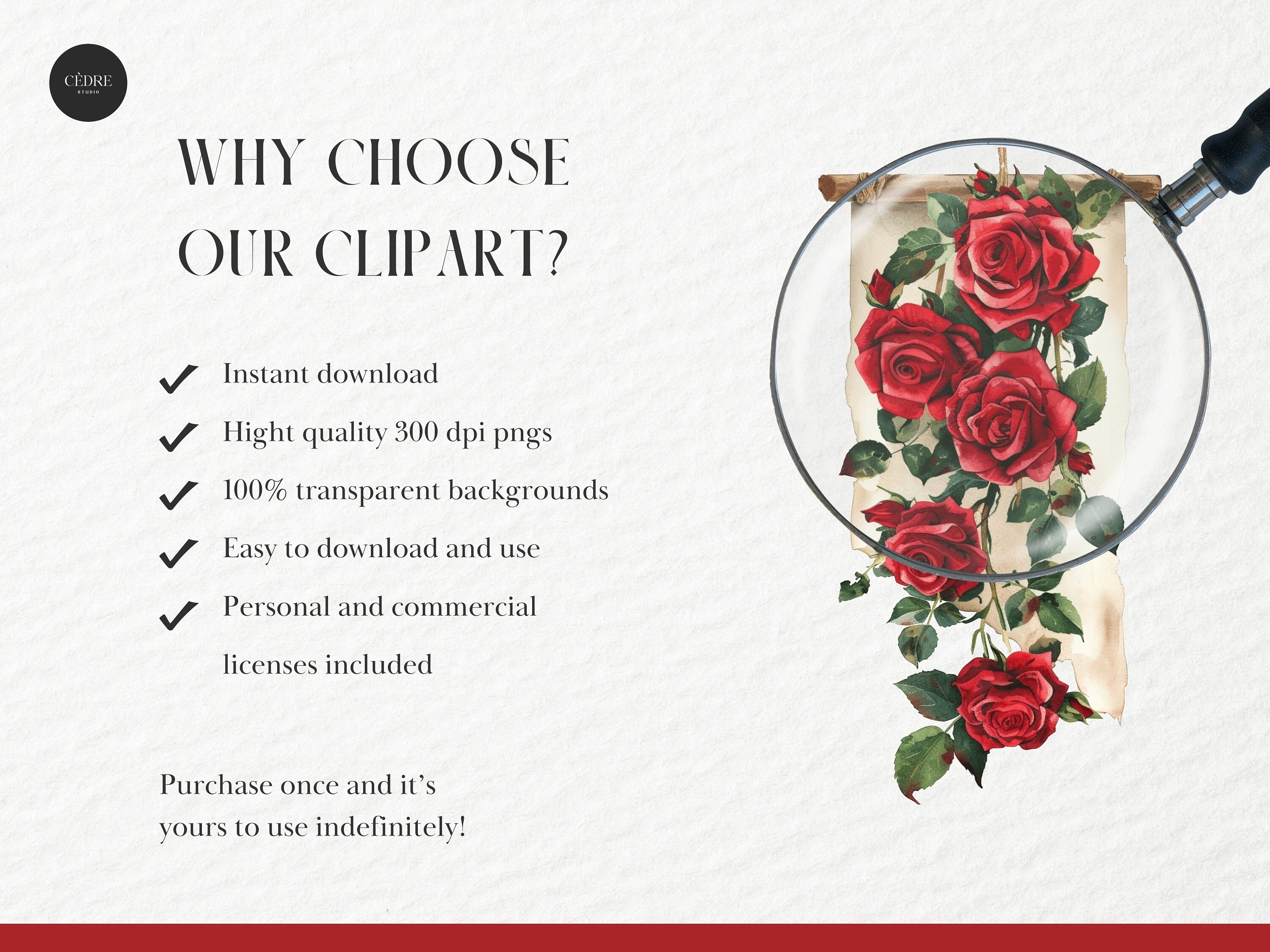 Watercolor Red Rose Banner Clipart, Red Roses Banners Clipart, Card ...