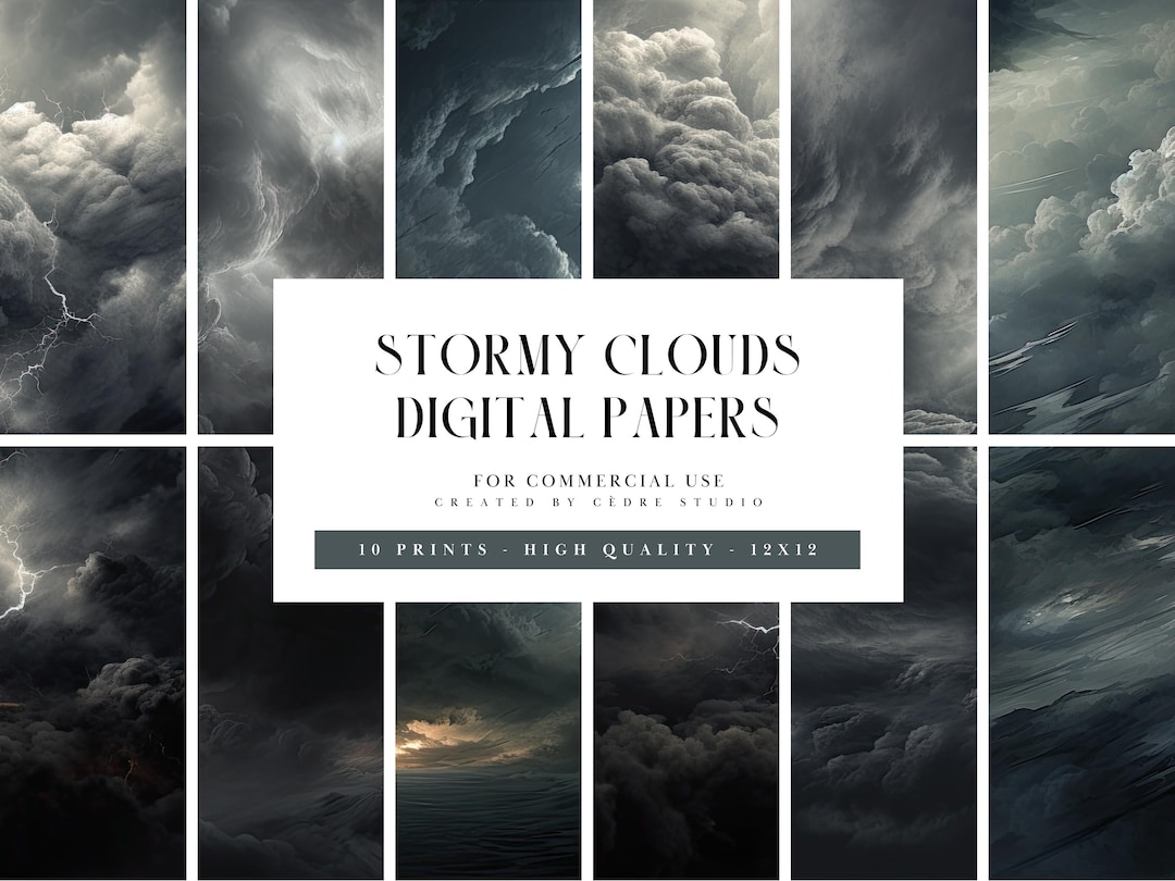 Stormy Clouds Digital Papers, Gray Storm Clouds Digital Patterns ...