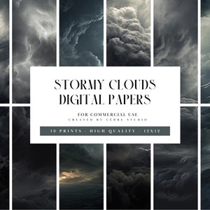 Papeles digitales de nubes tormentosas, patrones digitales de nubes de tormenta grises, nubes grises sombrías, fondos de pantalla digitales, fondo de textura de nubes tormentosas