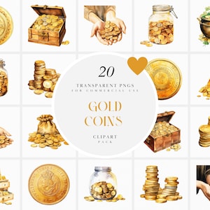 Aquarell Goldene Münzen Clipart, Glückliche Münze Clipart, Bargeld Währung Clipart, Kleingeld Clipart, Transparente PNG Grafiken, kommerzielle Nutzung