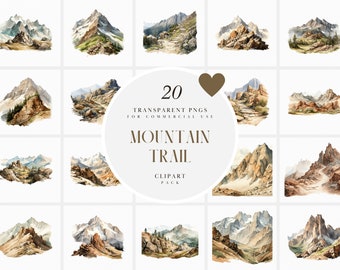 Aquarel bergpad clipart, wandelpaden, rotsachtig pad, natuurlandschapszicht, staatspark, transparante png-afbeeldingen, commercieel gebruik