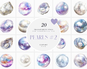 Watercolor Pearls Clipart, Round Pearl Clipart, Lustrous Pearls Clipart, Pearl Jewelry, Luxury, Transparent PNG Graphics, Commercial Use