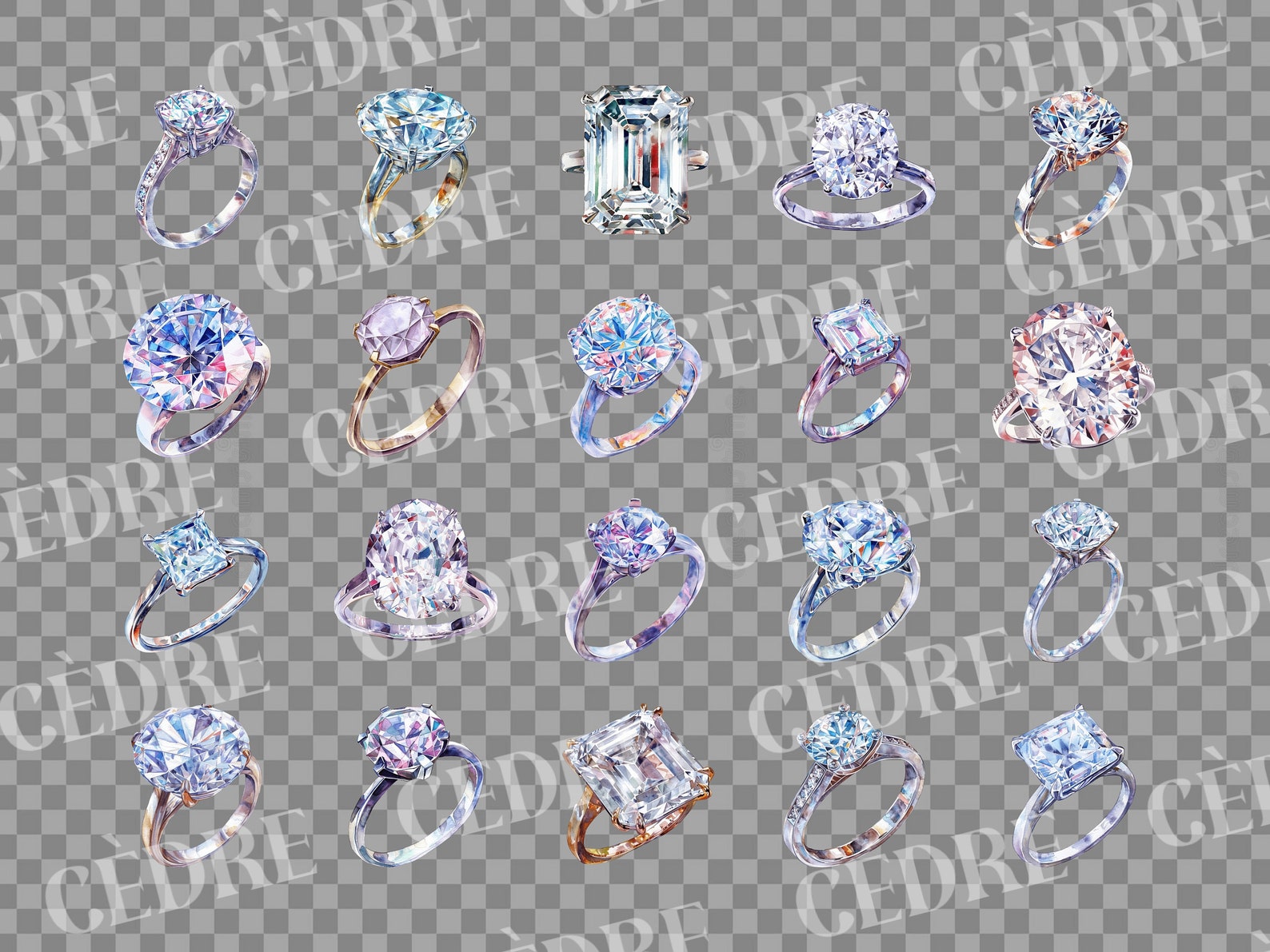 Watercolor Diamond Rings Clipart, Sparkling Shinny Rings Clipart ...
