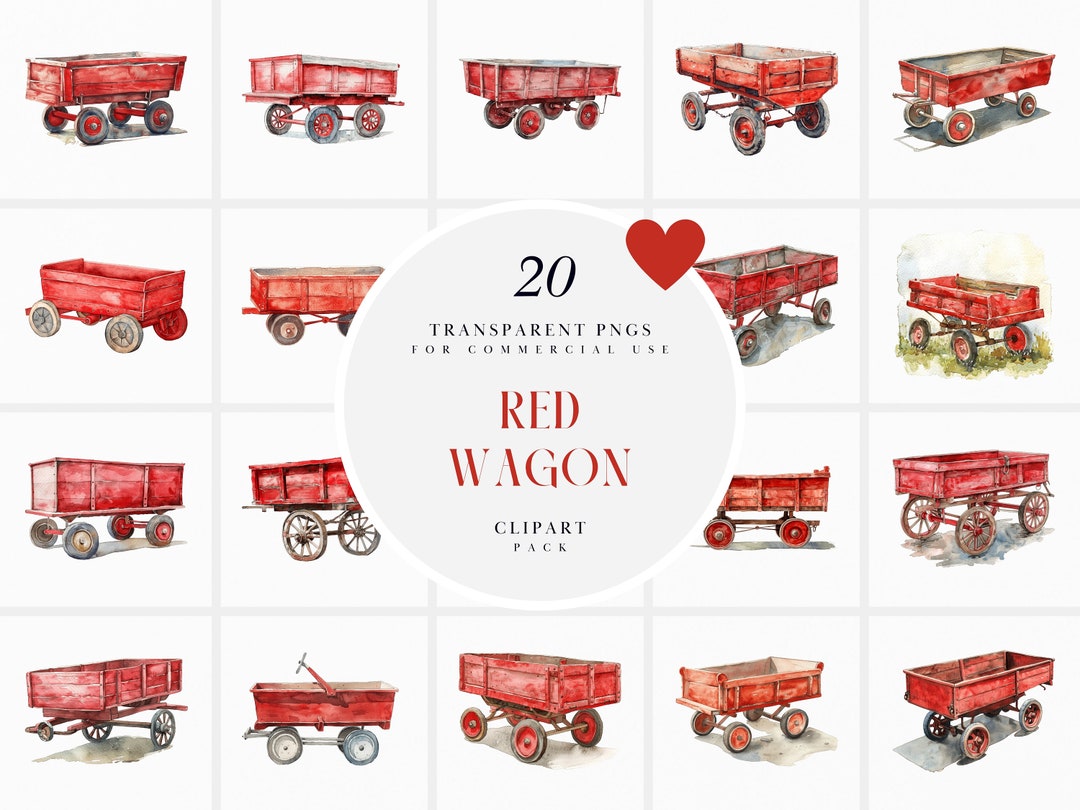 Watercolor Red Wagon Clipart, Red Farm Wagon Clipart, Kids Toy Clipart ...