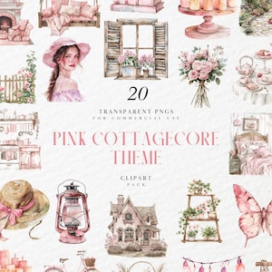 Akwarela Różowy Cottagecore Clipart, Kwitnący Wiosenny Dom Ilustracja, Przytulna Sztuka Fairycore do Dziennika, Przezroczysty PNG, Użytek Komercyjny