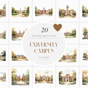 Aquarel universiteitscampus clipart, Uni Campus clipart, College Campus clipart, schoolcampus png, transparante png-afbeelding, commercieel gebruik