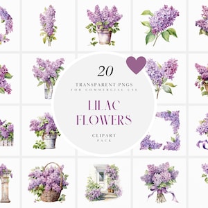 Imágenes prediseñadas de acuarela pastel lila, imágenes prediseñadas de flores lilas, imágenes prediseñadas de ramo floral púrpura, flor lila, archivos PNG transparentes, uso comercial
