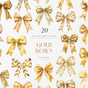 Aquarell Gold Schleife Clipart, goldene Haarschleifen Clipart, Gold Band Clipart, goldene Geschenkverpackung, transparente PNG Grafiken, kommerzielle Nutzung