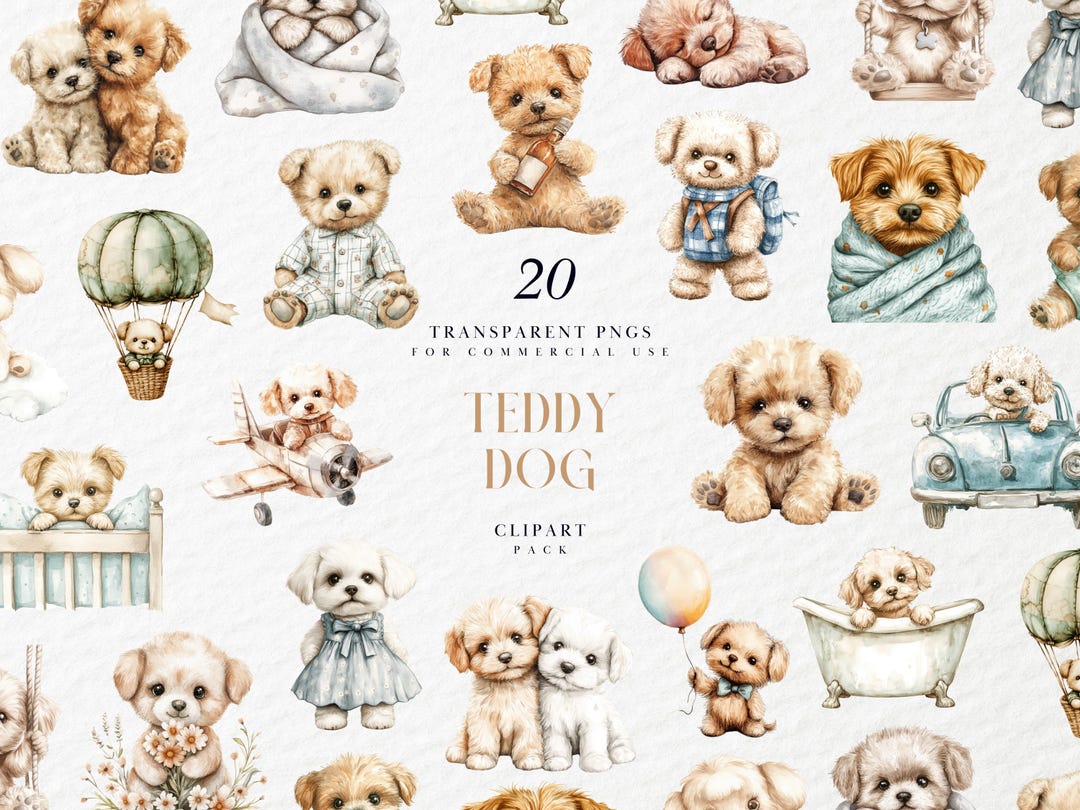 Watercolor Teddy Dog Clipart, Cute Plush Puppy Animal, Woodland Baby ...