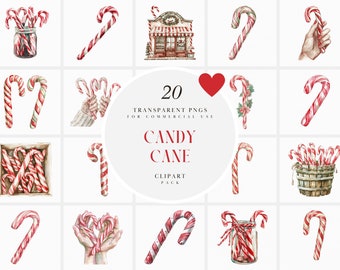 Watercolor Candy Cane Clipart, Vintage Candy Canes Clipart, Peppermint Candy Sweets, Christmas Xmas Transparent PNG Graphics, Commerical Use