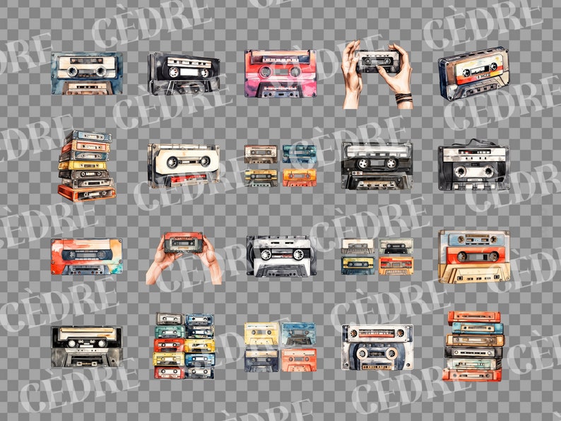 Watercolor Cassette Tapes Clipart, VHS Tapes Clipart, Audio Tape Video ...