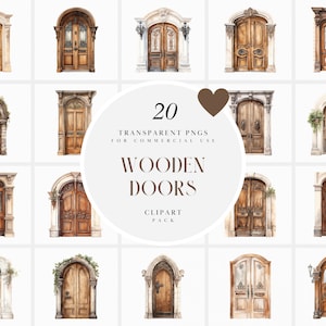 Imágenes prediseñadas de puertas de madera de acuarela, imágenes prediseñadas de puertas de madera antiguas, imágenes prediseñadas de puertas dobles, puertas rústicas marrones, gráficos PNG transparentes, uso comercial