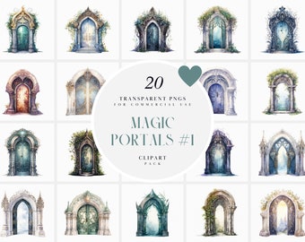 Watercolor Magic Portal Clipart, Celestial Magical Portals Clipart, Fantasy Enchanted Portal Clipart, Fairytale Clipart, for commercial use