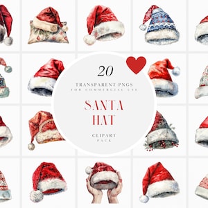 Aquarel kerstmuts clipart, kerstman hoed clipart, gezellige retro kerst, kerstmis, rood en wit, transparante png-afbeeldingen, commercieel gebruik