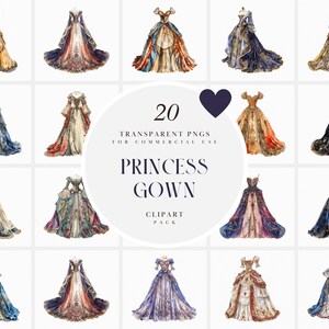 Imágenes prediseñadas de vestido de princesa de acuarela, imágenes prediseñadas de vestido de princesa de realeza real, imágenes prediseñadas de hermoso vestido de baile, gráficos PNG transparentes, uso comercial