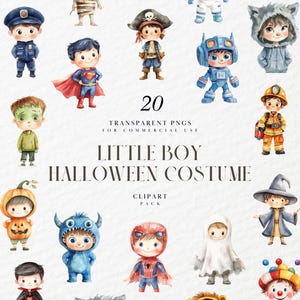 Clipart di costumi di Halloween per bambini ad acquerello, bambini adorabili, festa in maschera per bambini, divertente, grafica PNG trasparente, uso commerciale