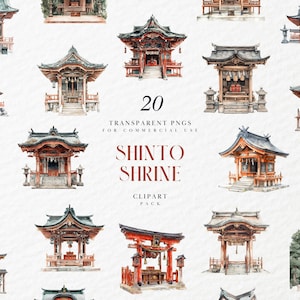Watercolor Shinto Shrine Clipart, Japanese, Confucianism, Buddhism, Asia, Religious Spirituality, Transparent PNG Graphics, Commercial Use