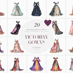Aquarel Victoriaanse avondjurk clipart, Victoriaanse avondjurk clipart, damesmode clipart, transparante PNG-graphics, commercieel gebruik