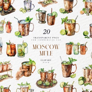 Clipart Cocktail Moscow Mule Acquerello, Bevanda Alcolica, Menu Bar Matrimonio, Vodka Buck Ghiacciata, Zenzero, Grafica PNG Trasparente, Uso Commerciale