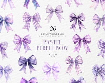 Watercolor Pastel Purple  Bow Clipart, Light Purple Bows, Soft Ribbon Bow, Invite Card Making, Paper Craft, Transparent PNG, Commercial Use
